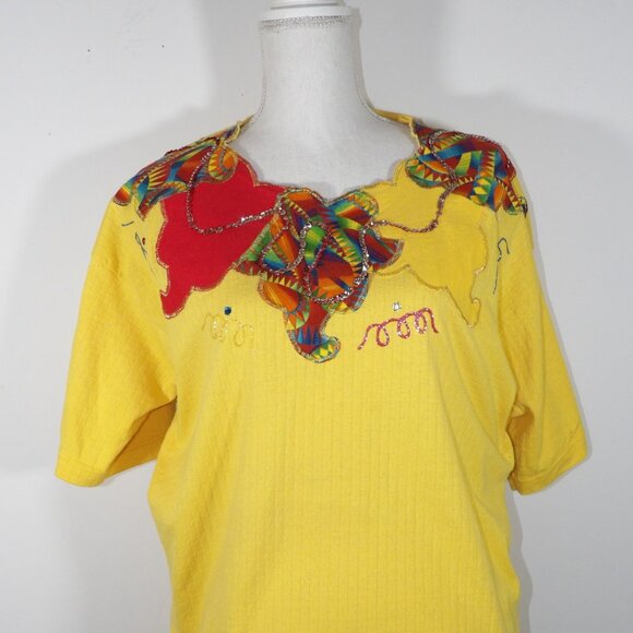 Vintage 90' Yellow Embellished Designed Shirt Sandi's Originals Asheboro NC - Picture 2 of 2